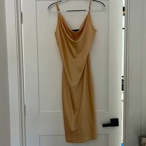 F21 Yellow gold cowl midi dress